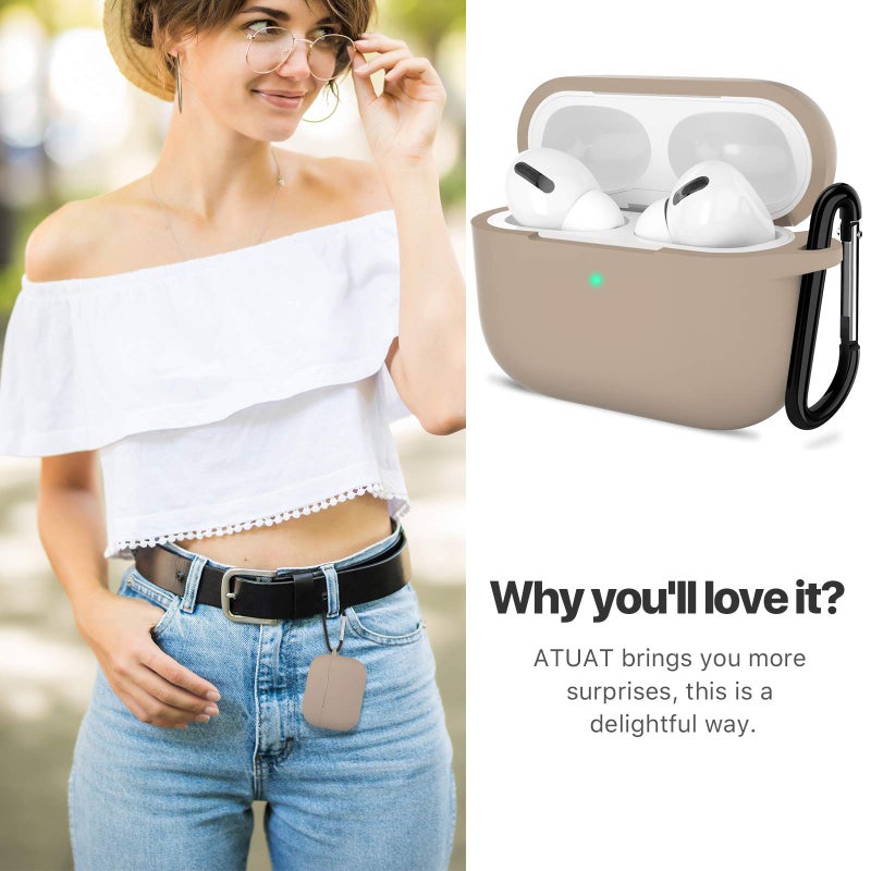 ATUAT for AirPods Pro 1st/2nd Generation Case Cover, Protective Silicone Skin Accessories with Keychain for Women Men for Apple AirPods Pro 2019/2022 Charging Case,Front LED Visible-Tan Brown - Image 5
